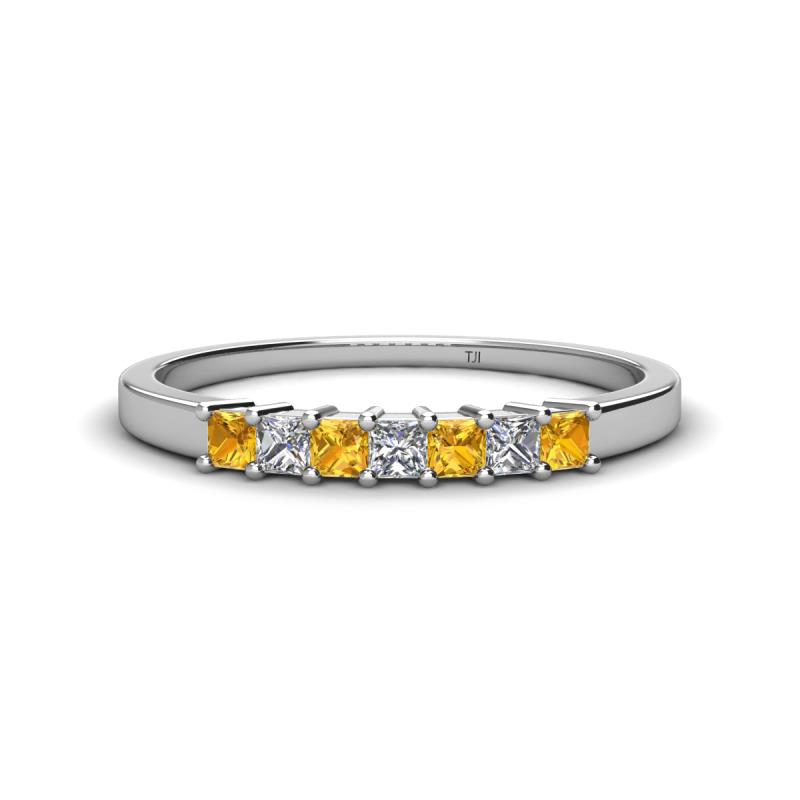 Erica 2.50 mm Princess Cut Citrine and Lab Grown Diamond 7 Stone Wedding Band 