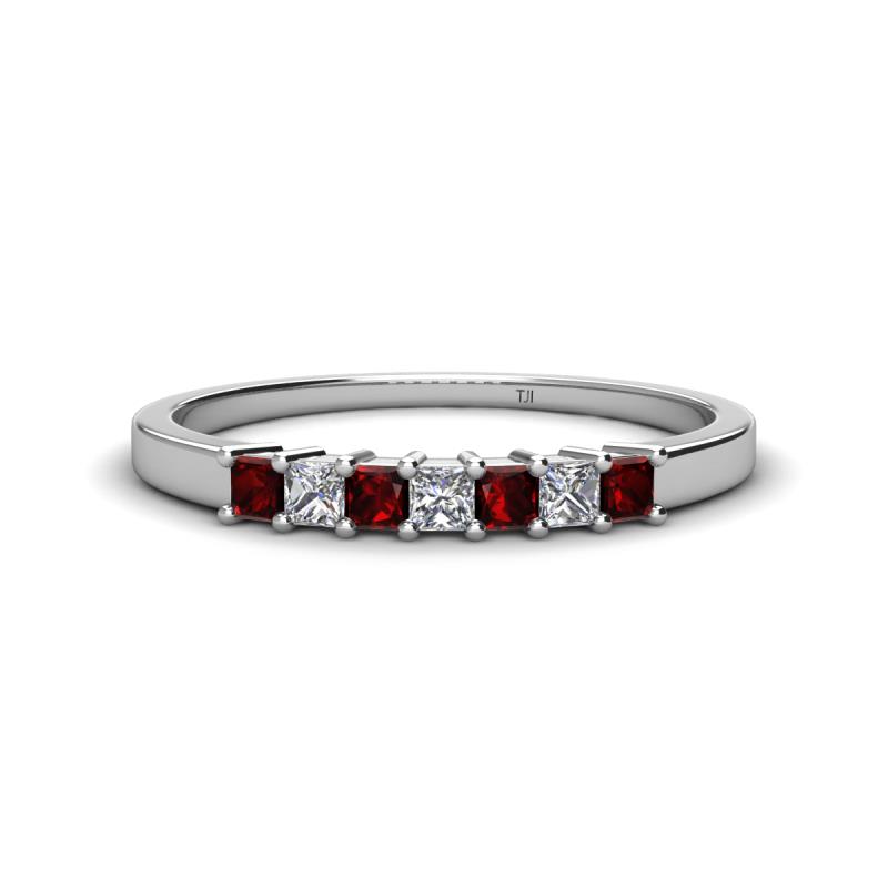Erica 2.50 mm Princess Cut Red Garnet and Lab Grown Diamond 7 Stone Wedding Band 