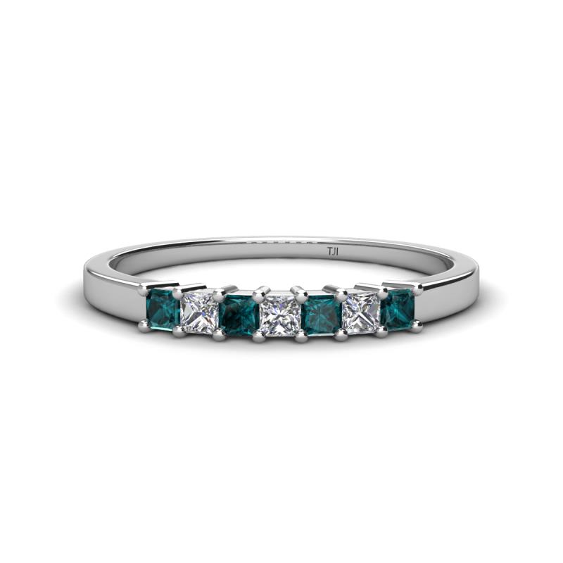 Erica 2.50 mm Princess Cut London Blue Topaz and Lab Grown Diamond 7 Stone Wedding Band 