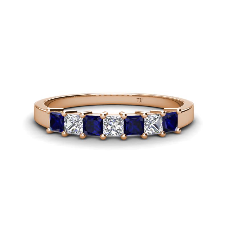 Erica 3.00 mm Princess Cut Blue Sapphire and Lab Grown Diamond 7 Stone Wedding Band 