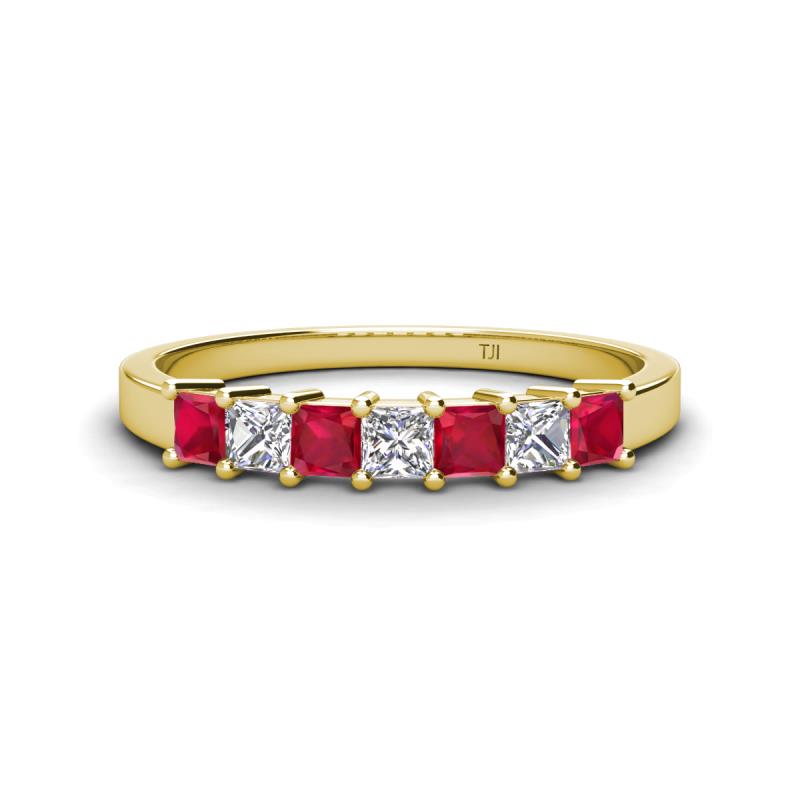 Erica 3.00 mm Princess Cut Ruby and Lab Grown Diamond 7 Stone Wedding Band 