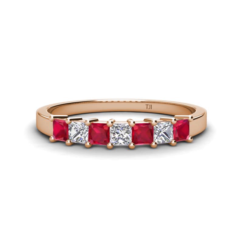 Erica 3.00 mm Princess Cut Ruby and Lab Grown Diamond 7 Stone Wedding Band 