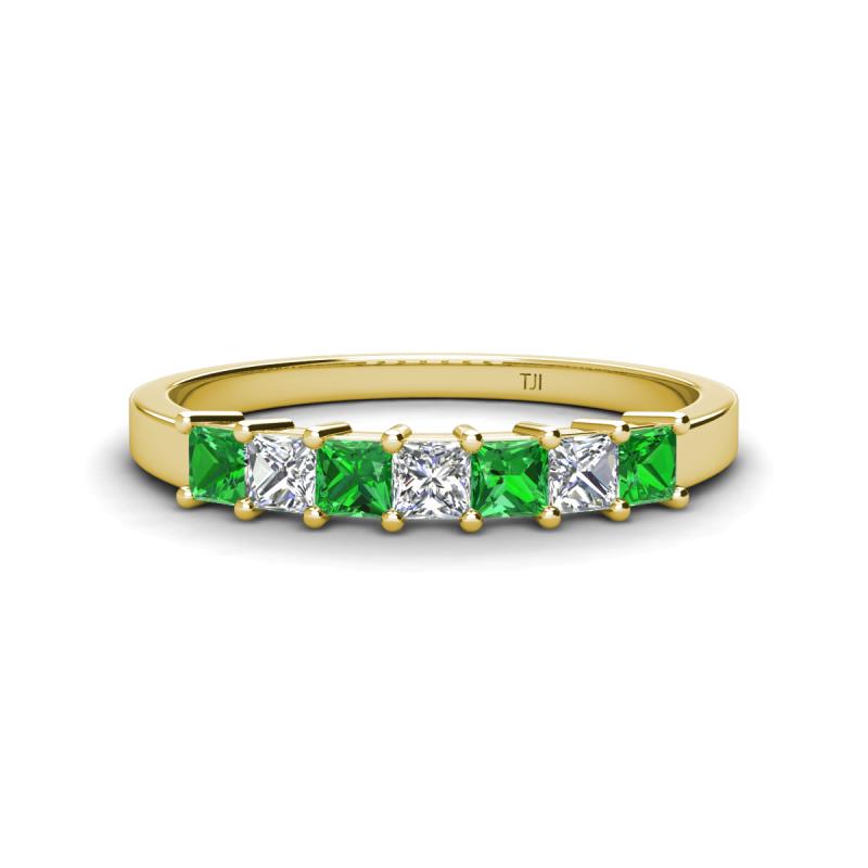 Erica 3.00 mm Princess Cut Green Garnet and Lab Grown Diamond 7 Stone Wedding Band 