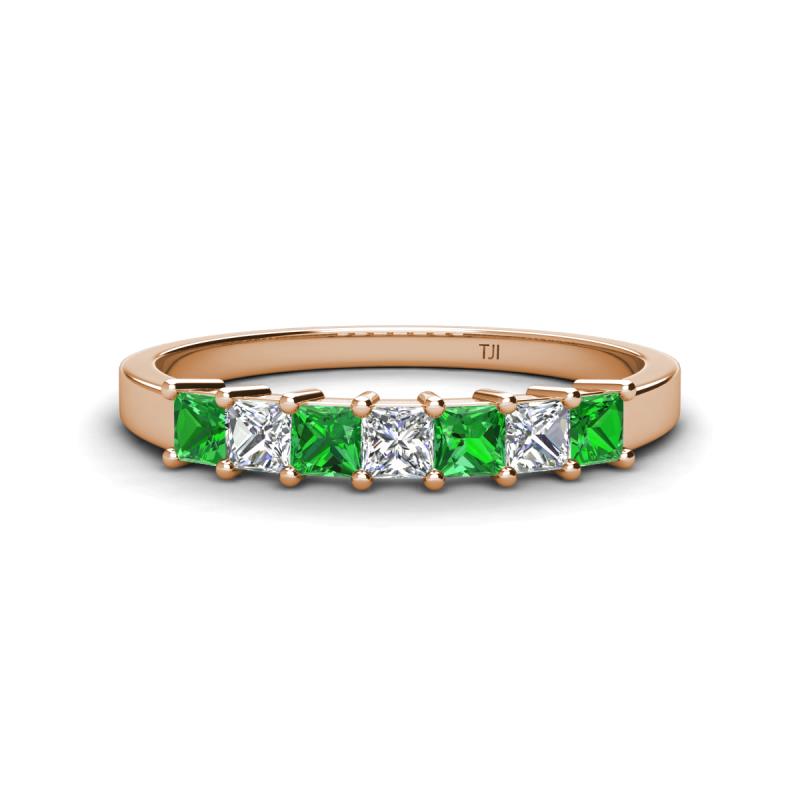 Erica 3.00 mm Princess Cut Green Garnet and Lab Grown Diamond 7 Stone Wedding Band 