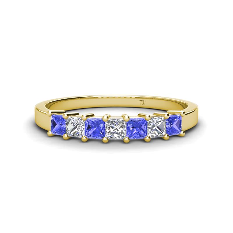 Erica 3.00 mm Princess Cut Tanzanite and Lab Grown Diamond 7 Stone Wedding Band 