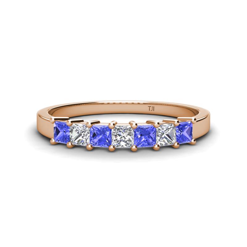 Erica 3.00 mm Princess Cut Tanzanite and Lab Grown Diamond 7 Stone Wedding Band 