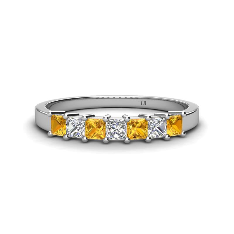Erica 3.00 mm Princess Cut Citrine and Lab Grown Diamond 7 Stone Wedding Band 