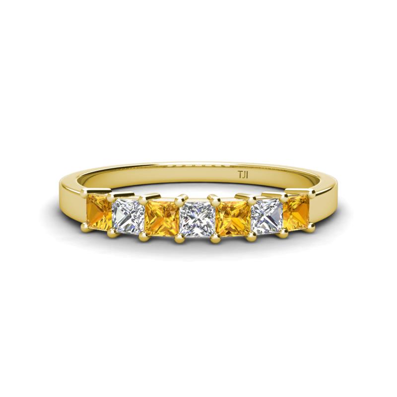 Erica 3.00 mm Princess Cut Citrine and Lab Grown Diamond 7 Stone Wedding Band 
