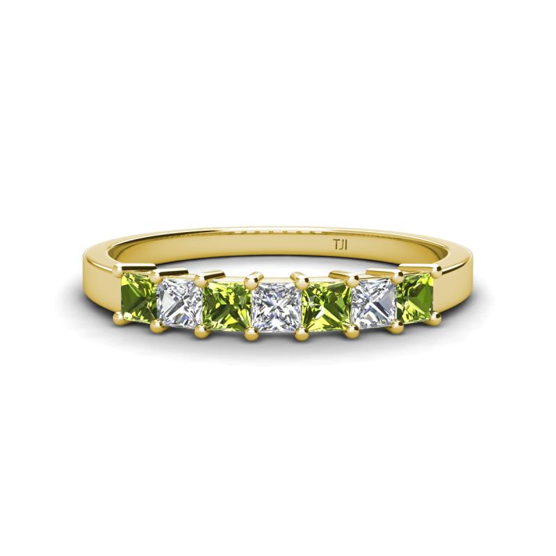 Erica 3.00 mm Princess Cut Peridot and Lab Grown Diamond 7 Stone Wedding Band 