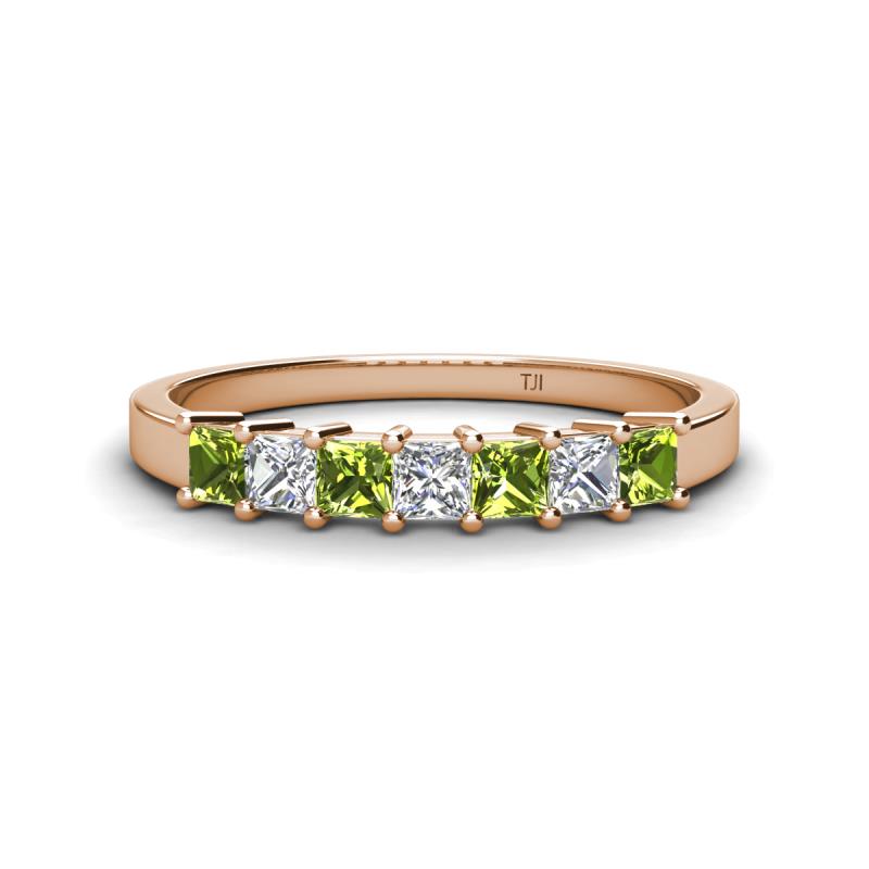 Erica 3.00 mm Princess Cut Peridot and Lab Grown Diamond 7 Stone Wedding Band 