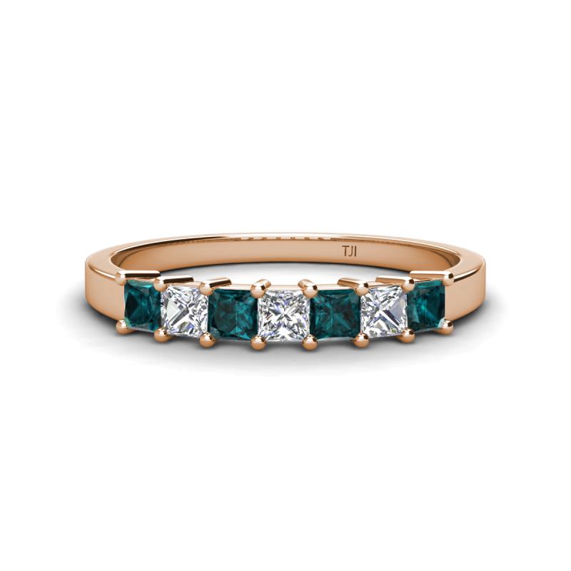 Erica 3.00 mm Princess Cut London Blue Topaz and Lab Grown Diamond 7 Stone Wedding Band 