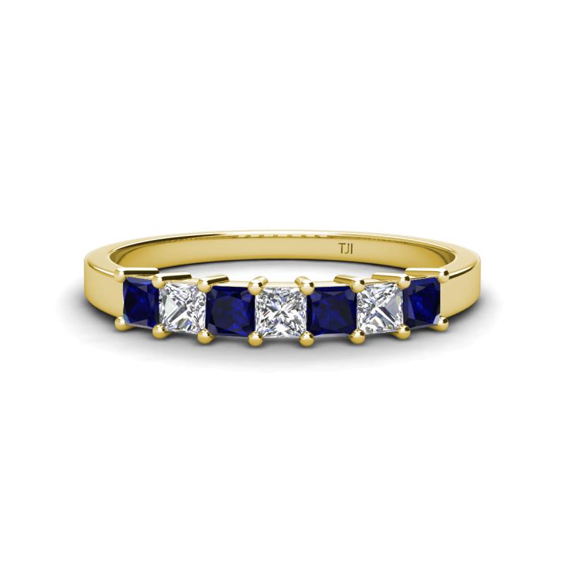 Erica 3.00 mm Princess Cut Blue Sapphire and Lab Grown Diamond 7 Stone Wedding Band 