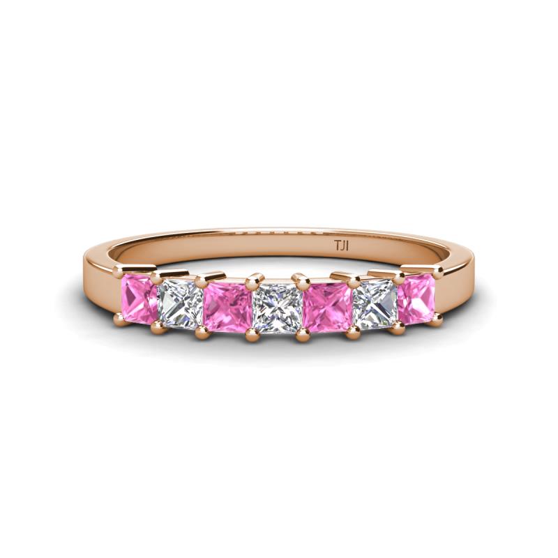 Erica 3.00 mm Princess Cut Pink Sapphire and Lab Grown Diamond 7 Stone Wedding Band 