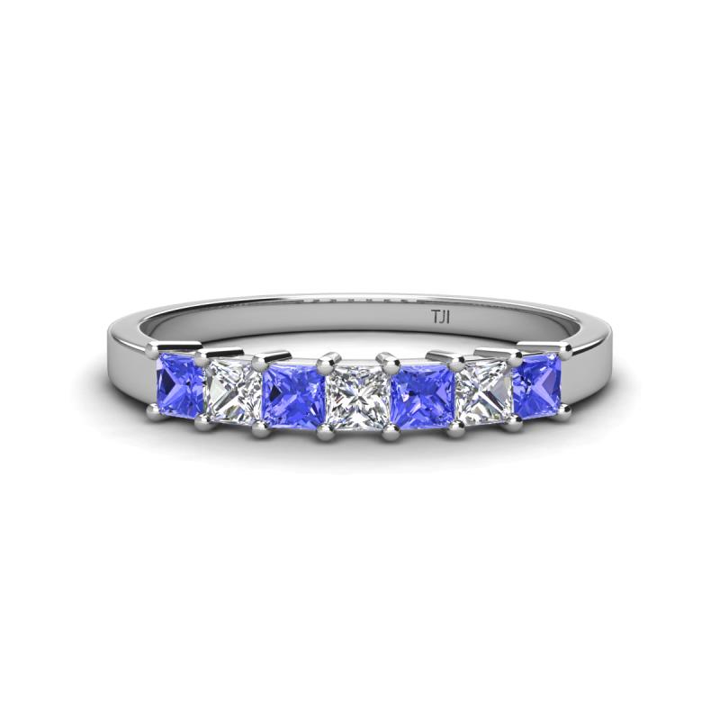Erica 3.00 mm Princess Cut Tanzanite and Lab Grown Diamond 7 Stone Wedding Band 