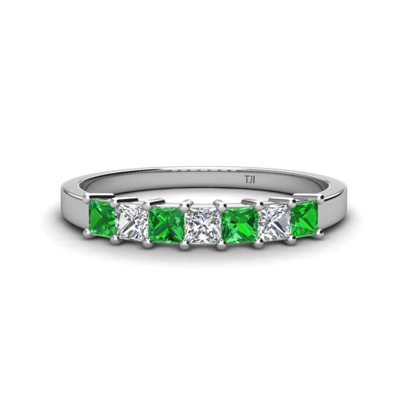 Erica 3.00 mm Princess Cut Green Garnet and Lab Grown Diamond 7 Stone Wedding Band 