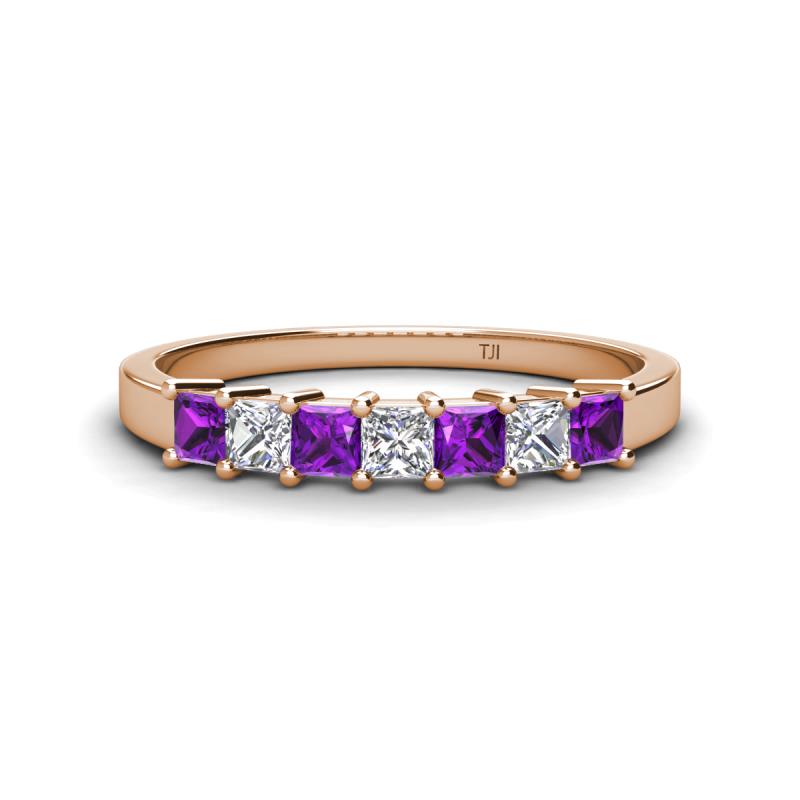Erica 3.00 mm Princess Cut Amethyst and Lab Grown Diamond 7 Stone Wedding Band 