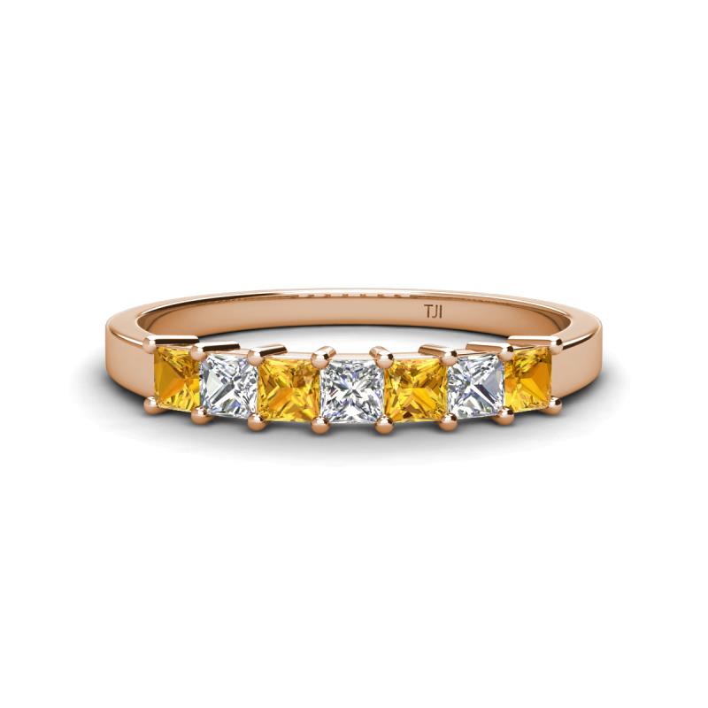 Erica 3.00 mm Princess Cut Citrine and Lab Grown Diamond 7 Stone Wedding Band 