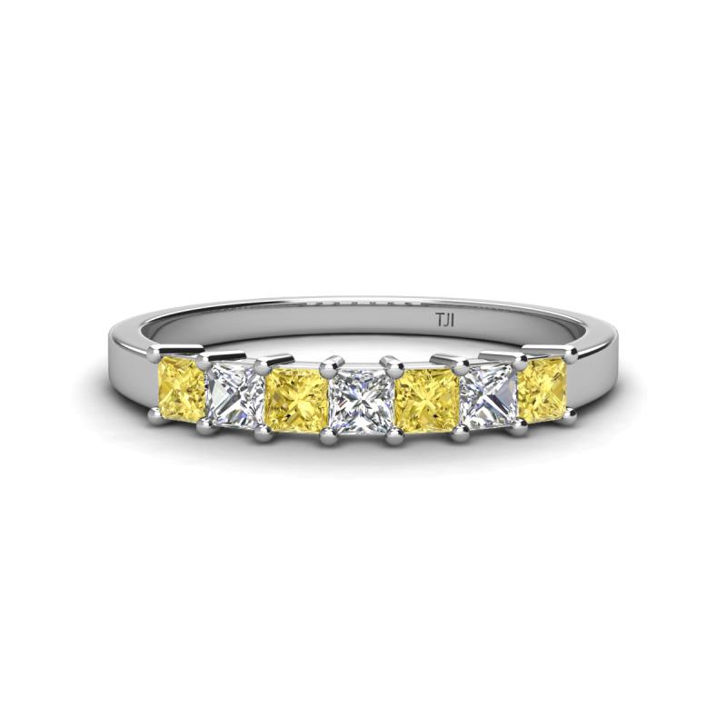 Erica 3.00 mm Princess Cut Yellow Sapphire and Lab Grown Diamond 7 Stone Wedding Band 