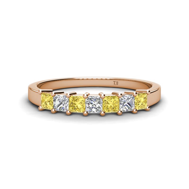 Erica 3.00 mm Princess Cut Yellow Sapphire and Lab Grown Diamond 7 Stone Wedding Band 