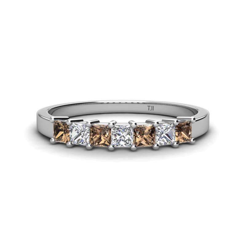 Erica 3.00 mm Princess Cut Smoky Quartz and Lab Grown Diamond 7 Stone Wedding Band 