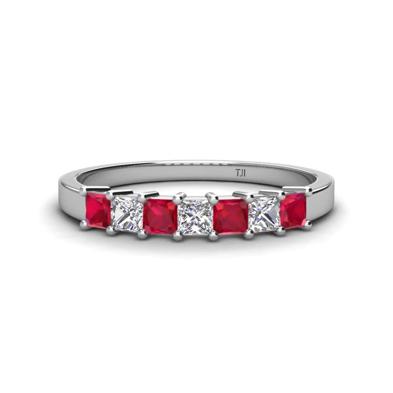 Erica 3.00 mm Princess Cut Ruby and Lab Grown Diamond 7 Stone Wedding Band 
