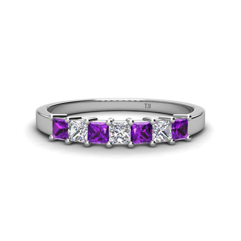 Erica 3.00 mm Princess Cut Amethyst and Lab Grown Diamond 7 Stone Wedding Band 