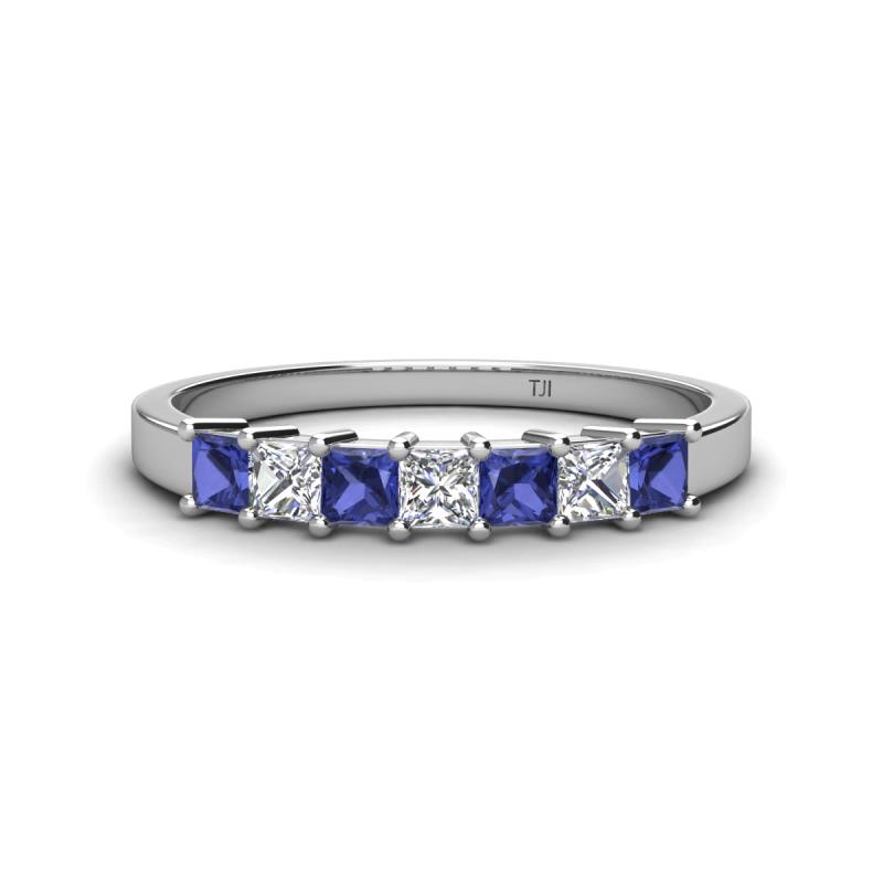 Erica 3.00 mm Princess Cut Iolite and Lab Grown Diamond 7 Stone Wedding Band 