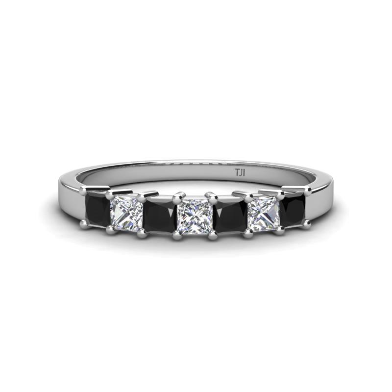 Erica 3.00 mm Princess Cut Black and White Lab Grown Diamond 7 Stone Wedding Band 