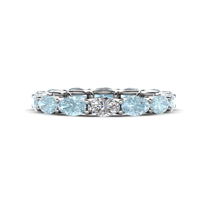 Madison 5x3 mm Oval Forever Brilliant Moissanite and Aquamarine Eternity Band 