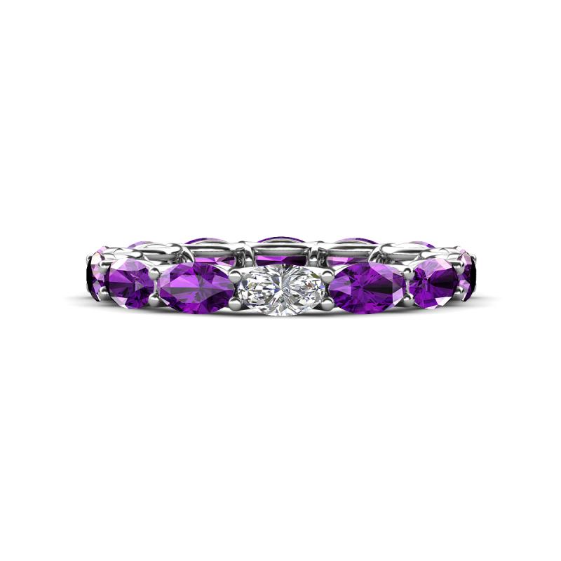 Madison 5x3 mm Oval Forever Brilliant Moissanite and Amethyst Eternity Band 