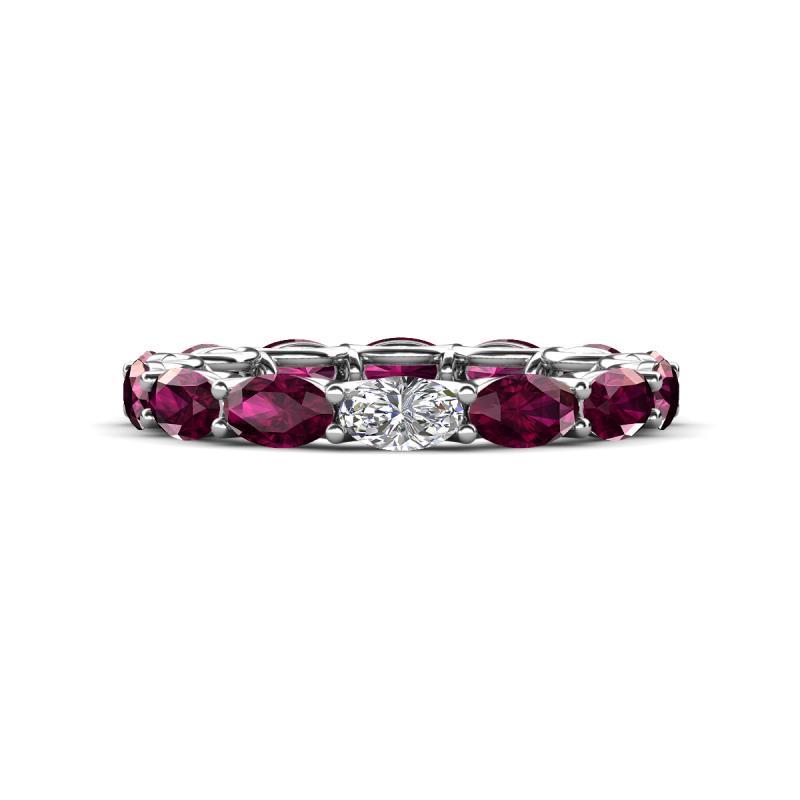 Madison 5x3 mm Oval Forever Brilliant Moissanite and Rhodolite Garnet Eternity Band 