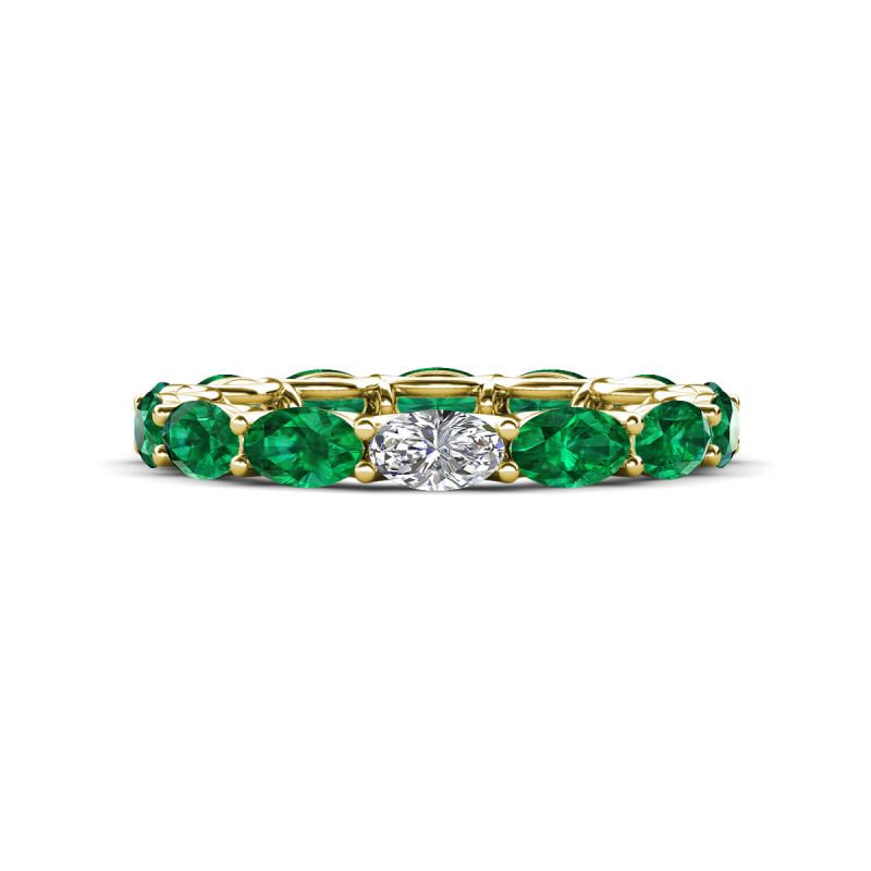 Madison 5x3 mm Oval Forever Brilliant Moissanite and Emerald Eternity Band 