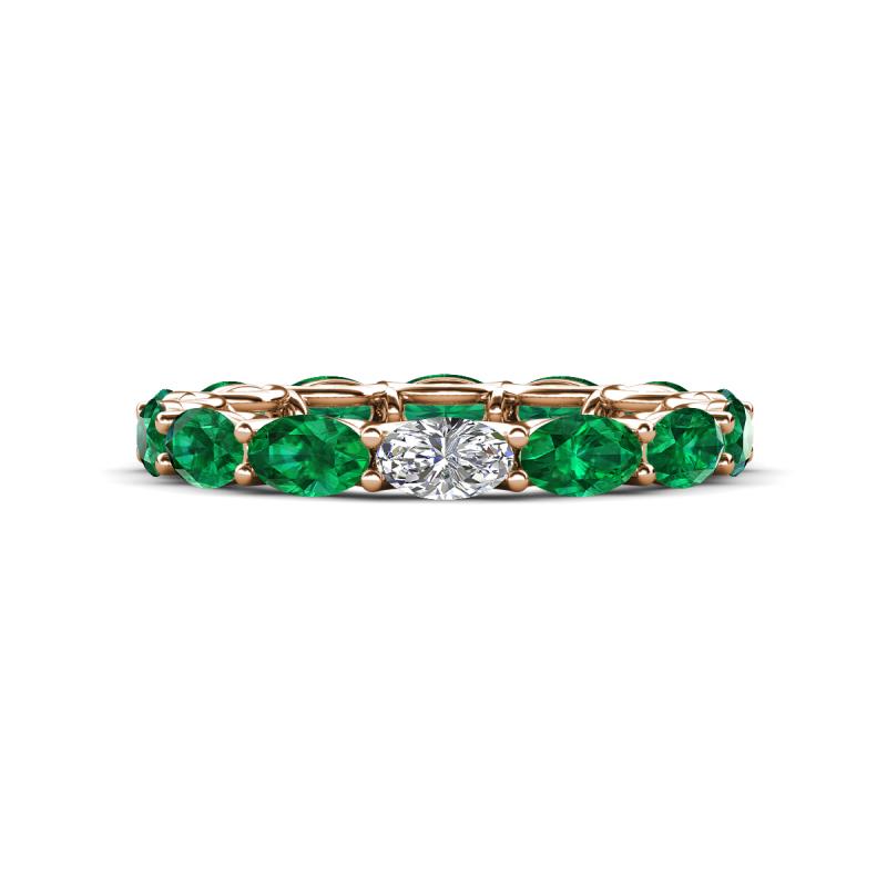 Madison 5x3 mm Oval Forever Brilliant Moissanite and Emerald Eternity Band 