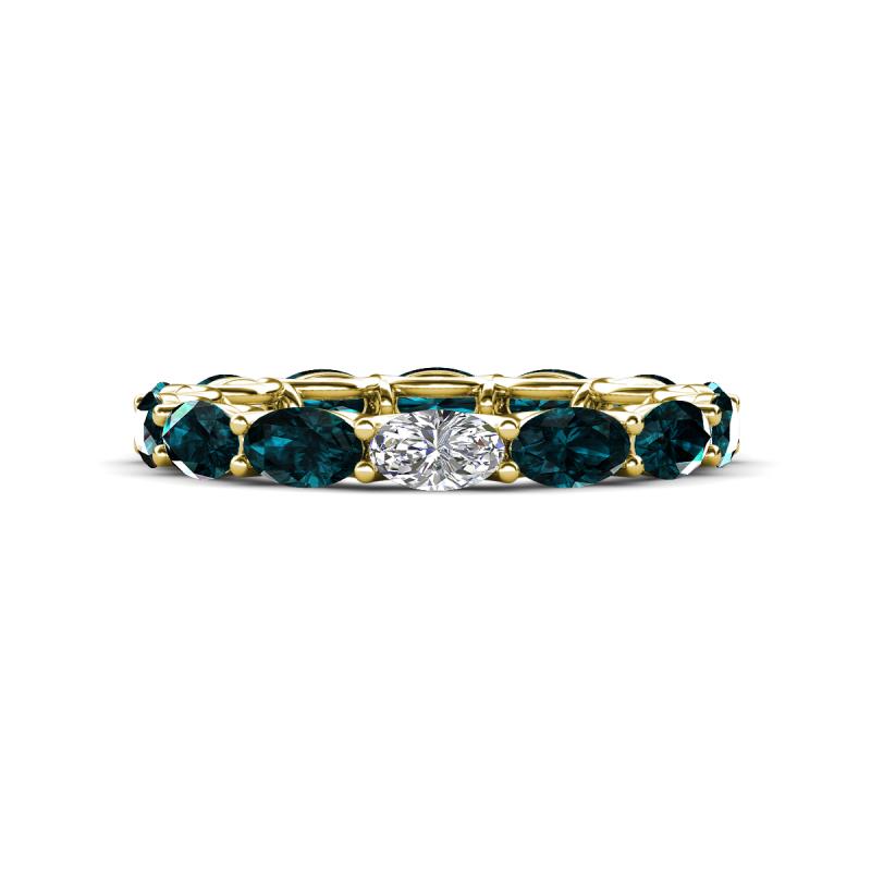 Madison 5x3 mm Oval Forever Brilliant Moissanite and London Blue Topaz Eternity Band 