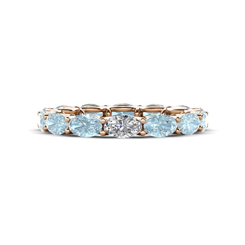 Madison 5x3 mm Oval Forever One Moissanite and Aquamarine Eternity Band 