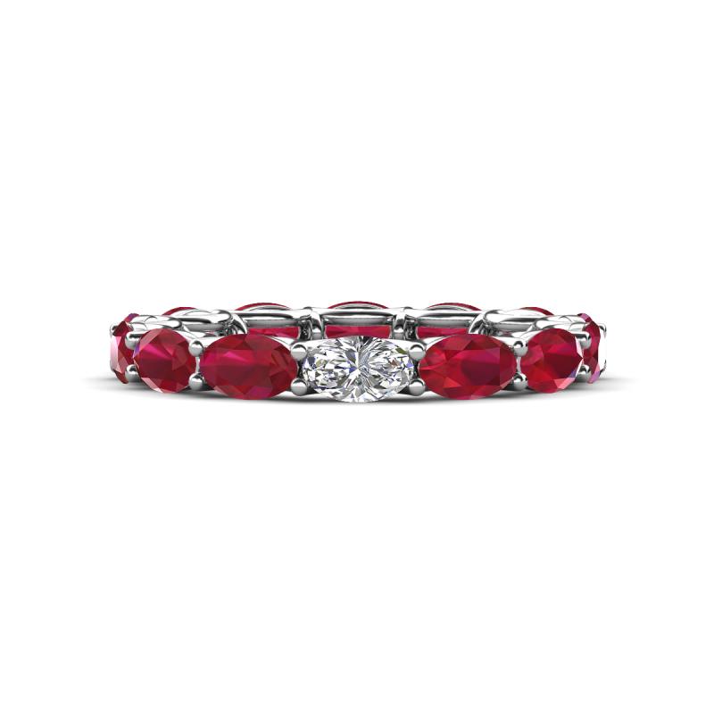 Madison 5x3 mm Oval Forever One Moissanite and Ruby Eternity Band 