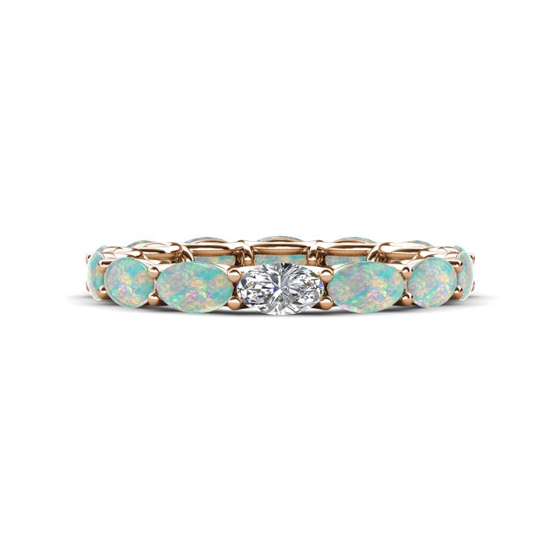 Madison 5x3 mm Oval Forever Brilliant Moissanite and Opal Eternity Band 