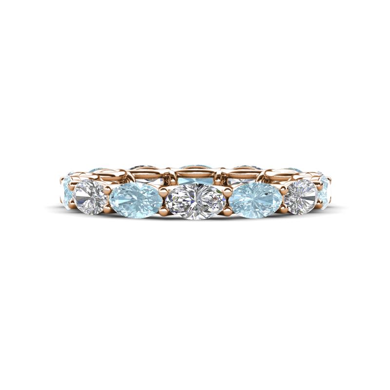 Madison 5x3 mm Oval Forever Brilliant Moissanite and Aquamarine Eternity Band 