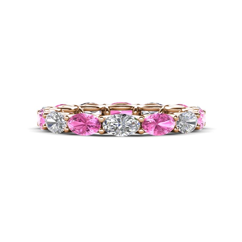 Madison 5x3 mm Oval Forever One Moissanite and Pink Sapphire Eternity Band 