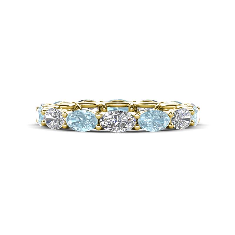 Madison 5x3 mm Oval Forever One Moissanite and Aquamarine Eternity Band 