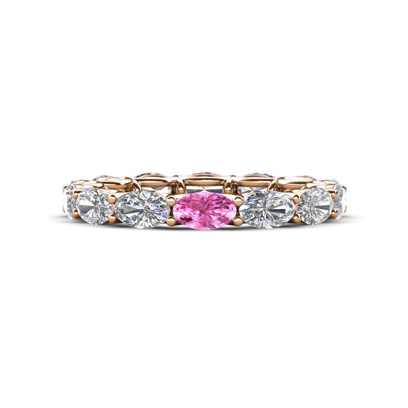 Madison 5x3 mm Oval Forever Brilliant Moissanite and Pink Sapphire Eternity Band 