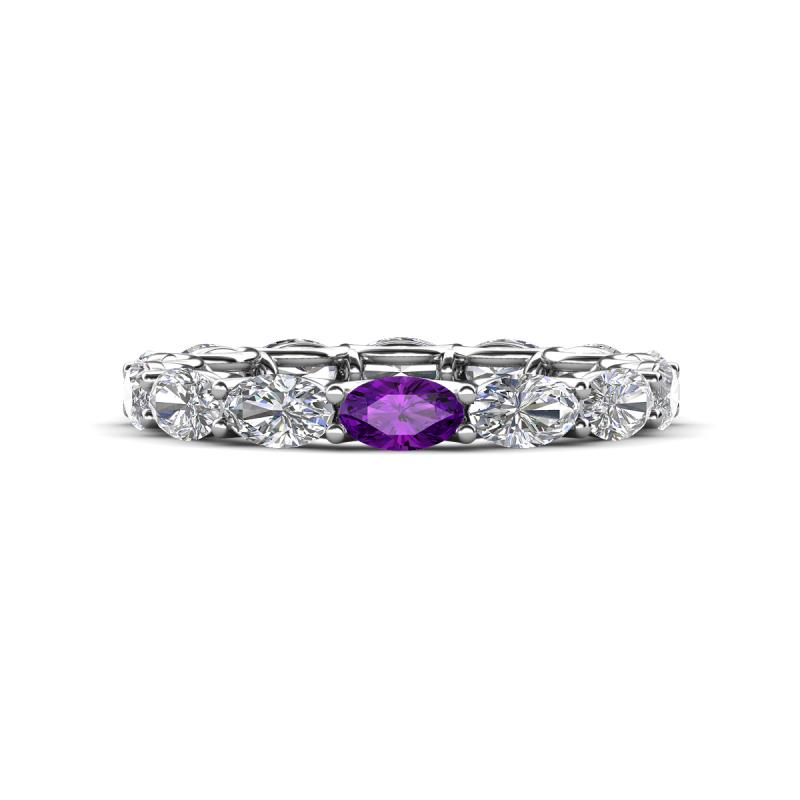 Madison 5x3 mm Oval Forever Brilliant Moissanite and Amethyst Eternity Band 