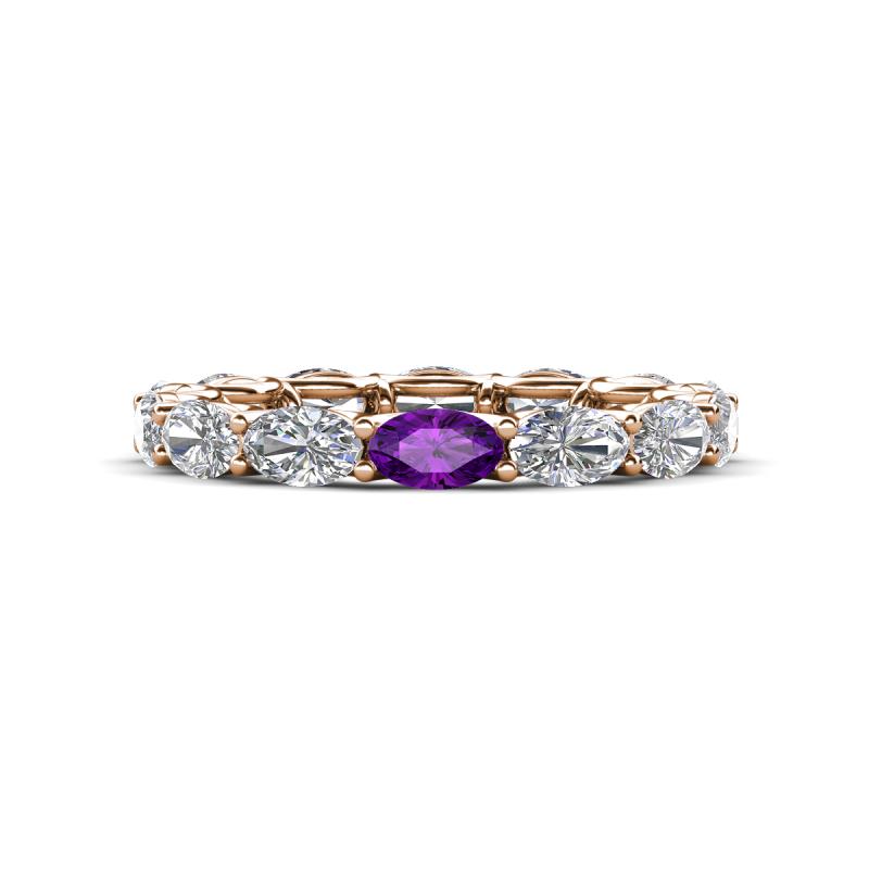 Madison 5x3 mm Oval Forever Brilliant Moissanite and Amethyst Eternity Band 
