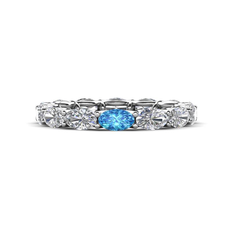Madison 5x3 mm Oval Forever Brilliant Moissanite and Blue Topaz Eternity Band 