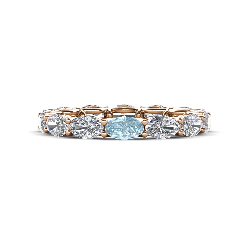 Madison 5x3 mm Oval Forever One Moissanite and Aquamarine Eternity Band 