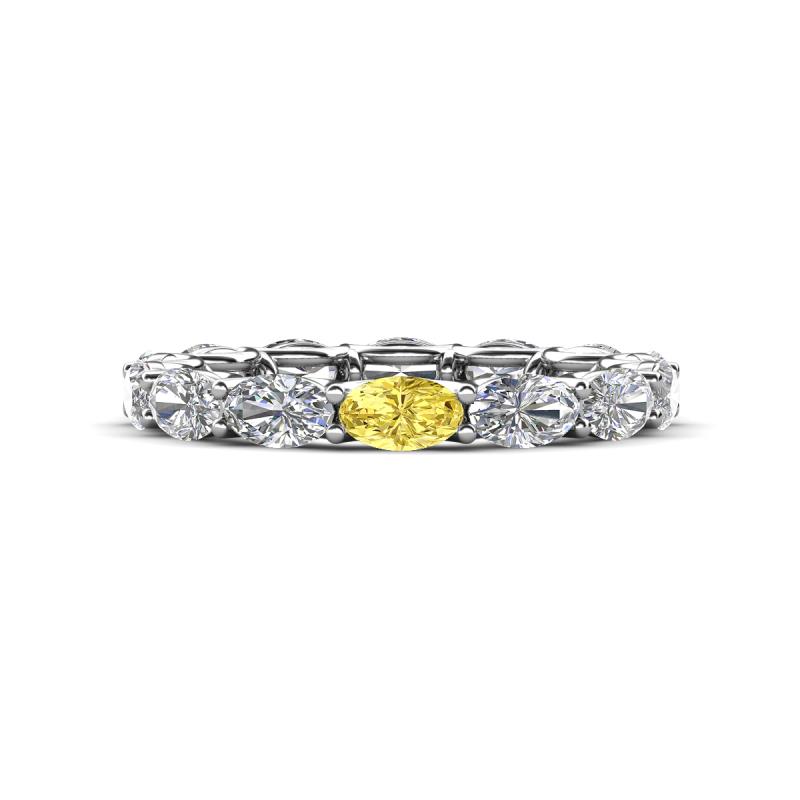 Madison 5x3 mm Oval Forever One Moissanite and Yellow Sapphire Eternity Band 