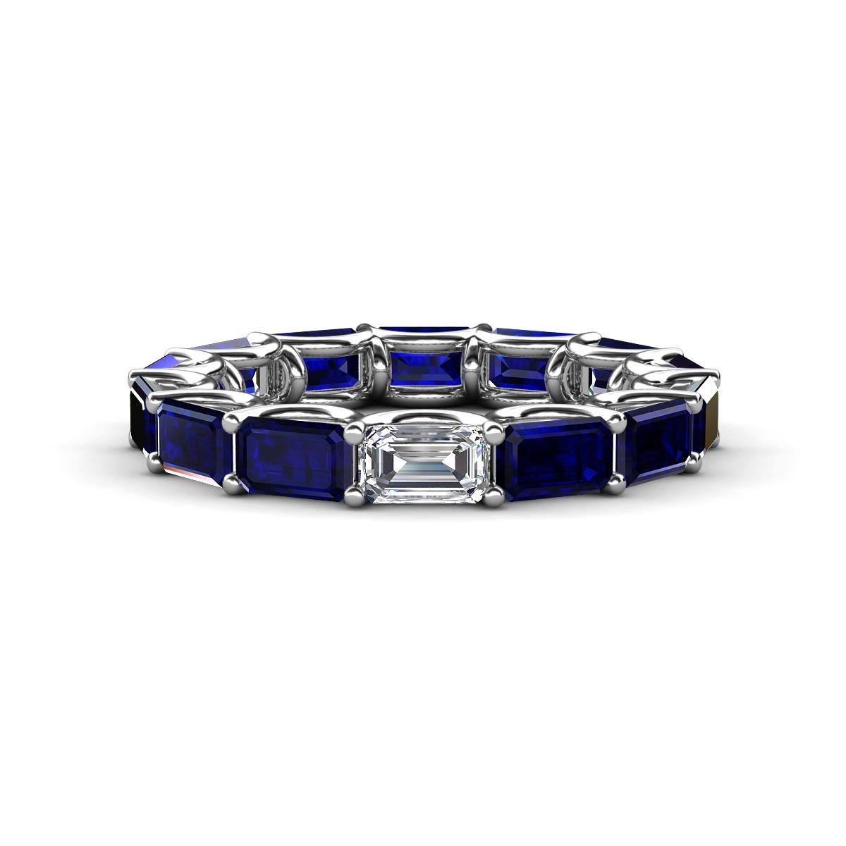 Beverly 5x3 mm Emerald Cut Natural Diamond and Blue Sapphire Eternity Band 