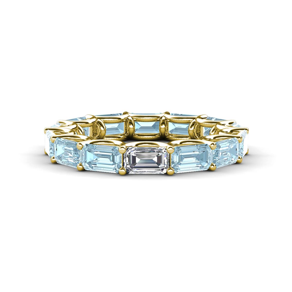Beverly 5x3 mm Emerald Cut Natural Diamond and Aquamarine Eternity Band 