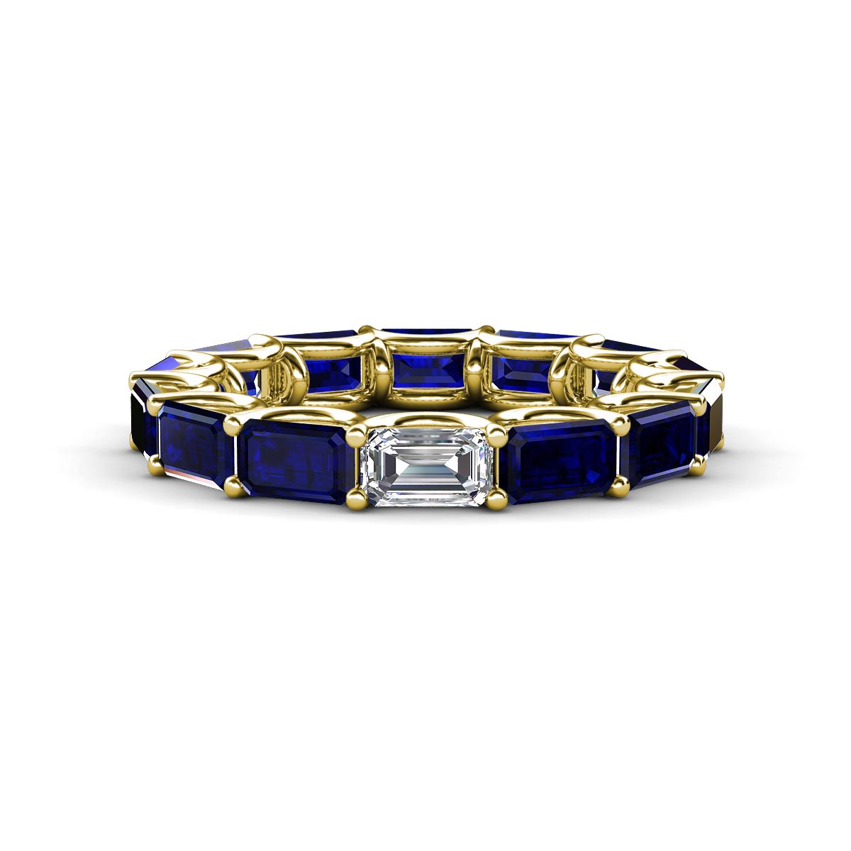 Beverly 5x3 mm Emerald Cut Natural Diamond and Blue Sapphire Eternity Band 