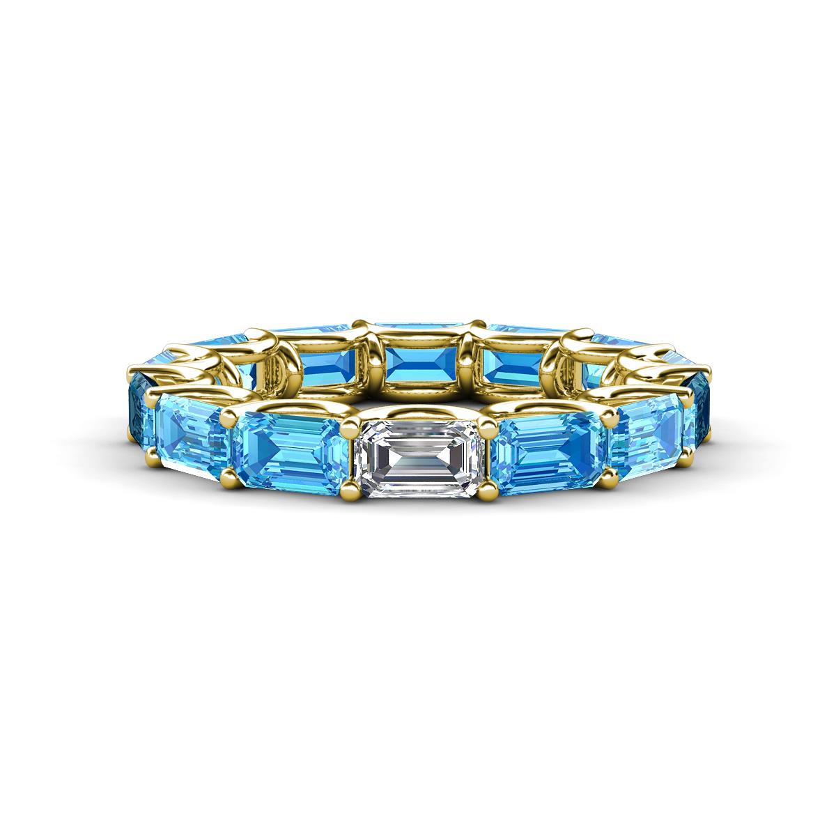 Beverly 5x3 mm Emerald Cut Natural Diamond and Blue Topaz Eternity Band 